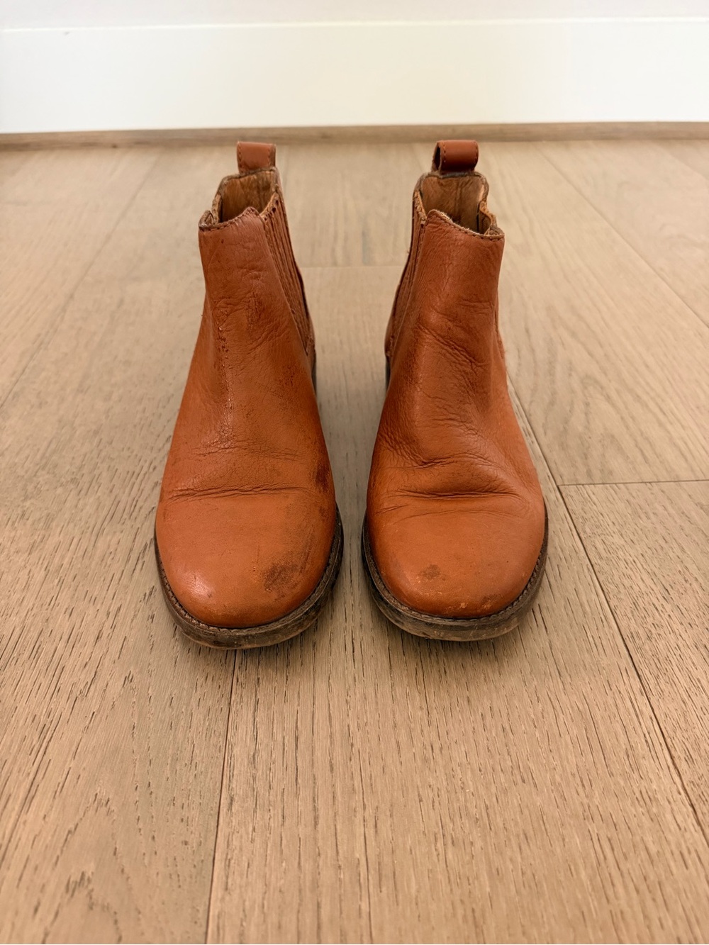 Madewell Cognac Leather Chelsea Booties